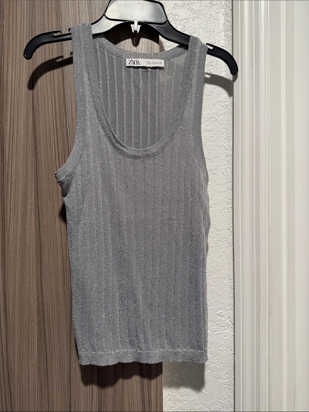 Zara Silver Ribbed Metallic Tank